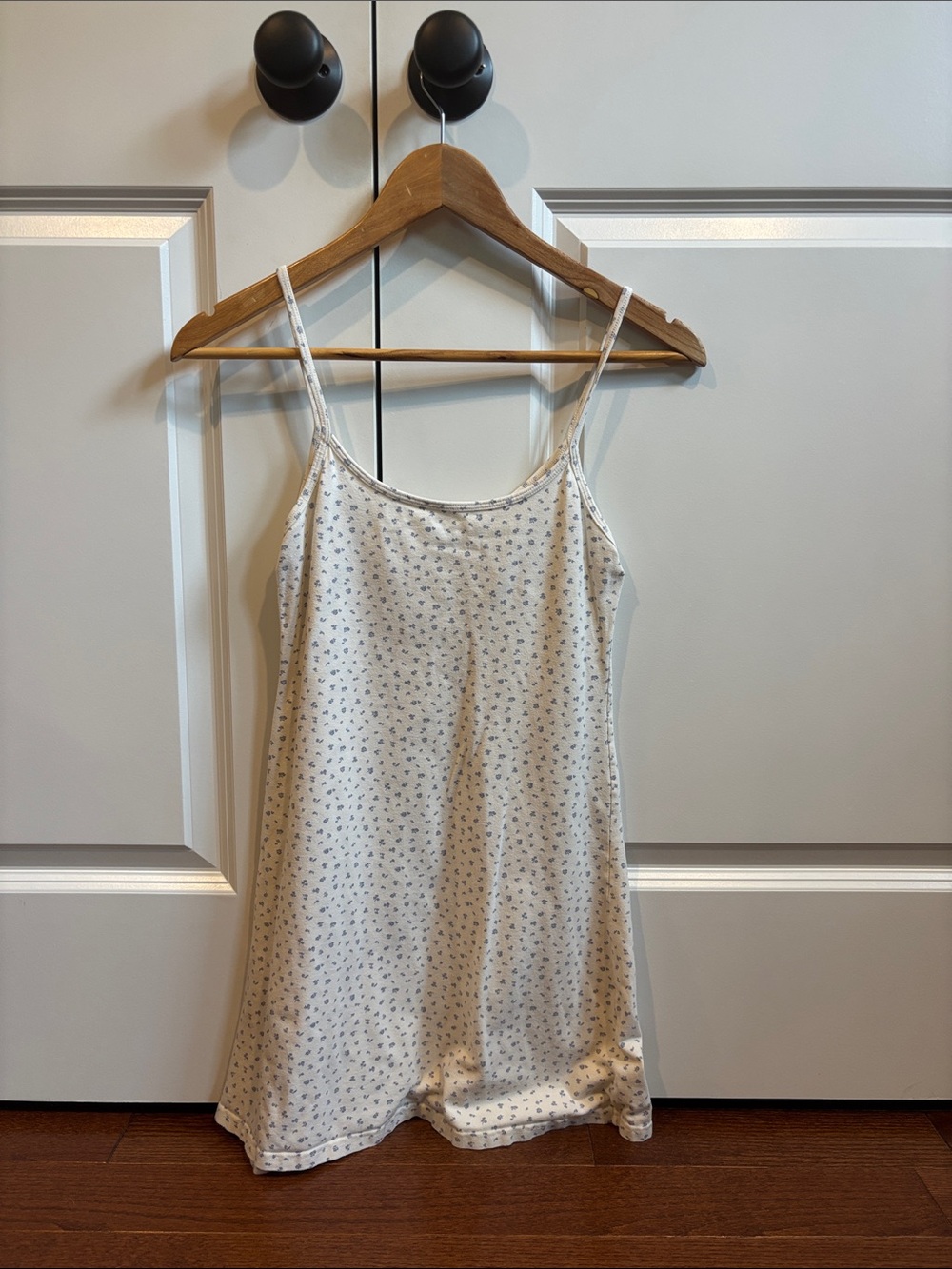 Brandy Melville Cream Mini Dress with Tiny Blue Floral Print - Picture 2 of 2